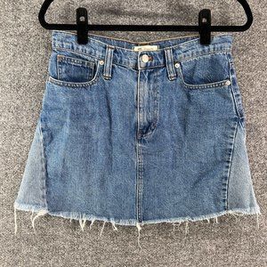 Madewell Skirt Womens 28 Blue Jean Denim Mini Medium Wash Frayed Hem Mid Rise